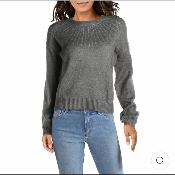 Aqua Sweaters - 𝅺AQUA Embellished Rhinestone Bishop Sleeve Sweater Gray NWT